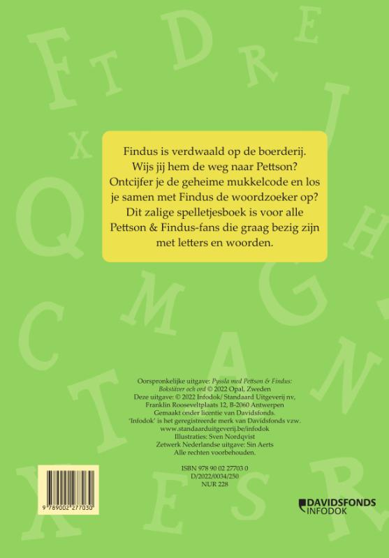Achterkant van Pettson en Findus: letters en woorden