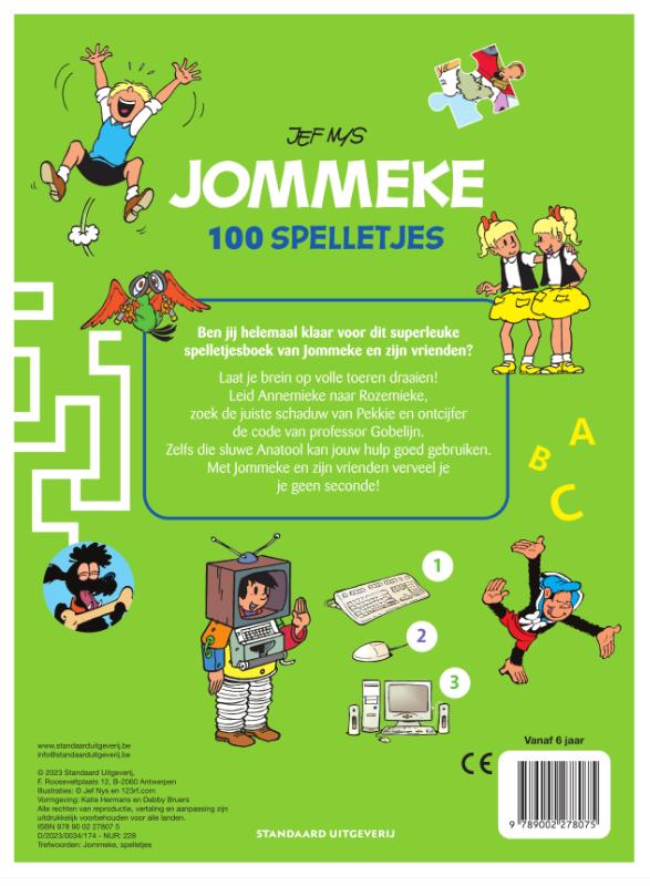 Achterkant van Jommeke 100 spelletjes 2023