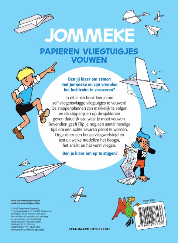 Achterkant van Papieren vliegtuigjes vouwen met Jommeke