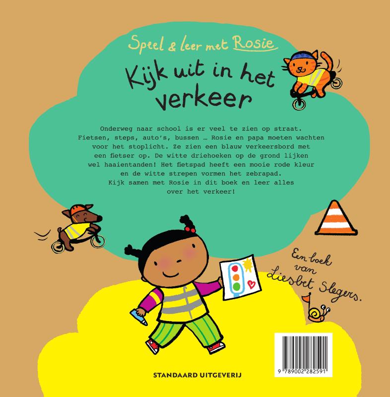 Achterkant van Speel en leer met Rosie - Kijk mee uit in het verkeer!