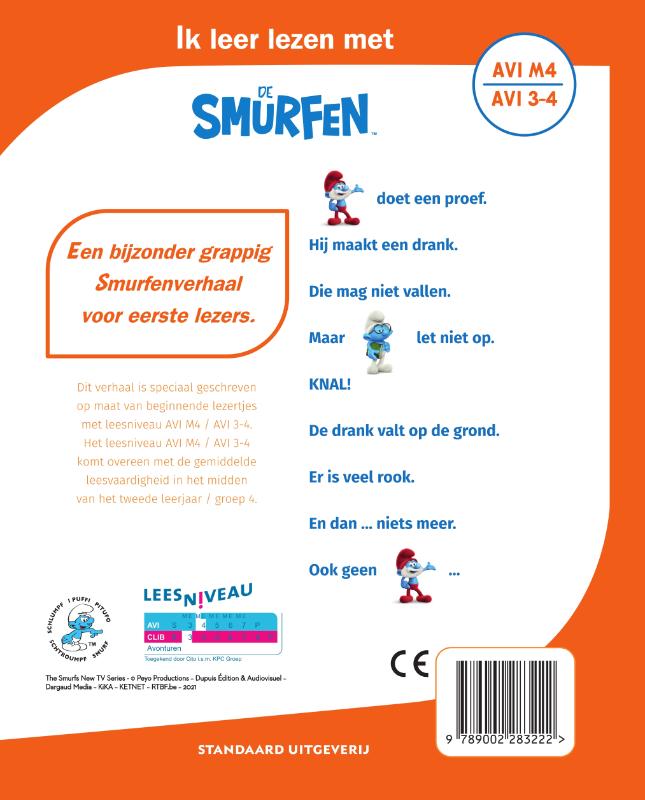Achterkant van Grote Smurf doet een proef