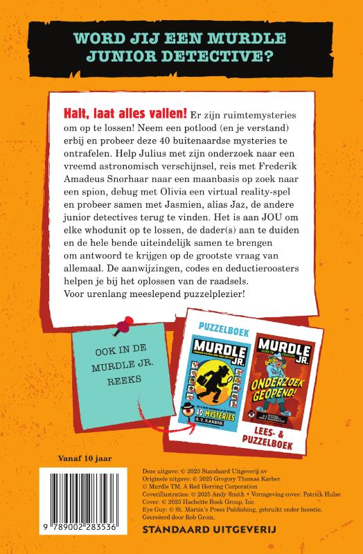 Achterkant van Murdle Jr Puzzelboek 2: Aan de lijn, klaar, speuren maar!