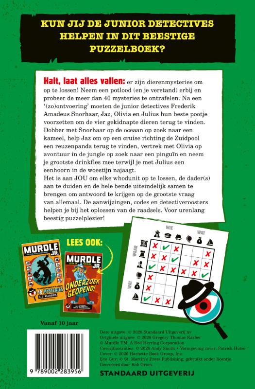 Achterkant van Murdle Jr Puzzelboek 3 Volg de sporen en vind de daders