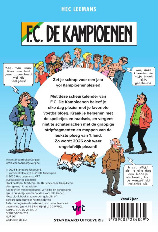 Achterkant van F.C. De Kampioenen scheurkalender 2026