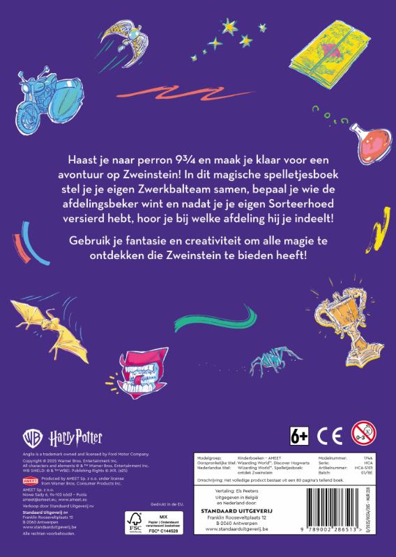 Achterkant van Harry Potter Spelletjesboek. Ontdek Zweinstein