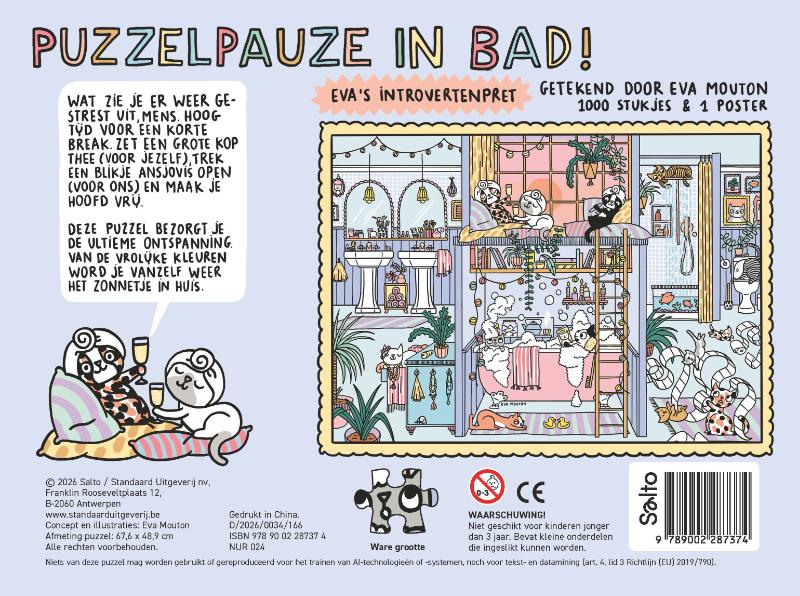 Achterkant van Eva's introvertenpret- Puzzelpauze in bad