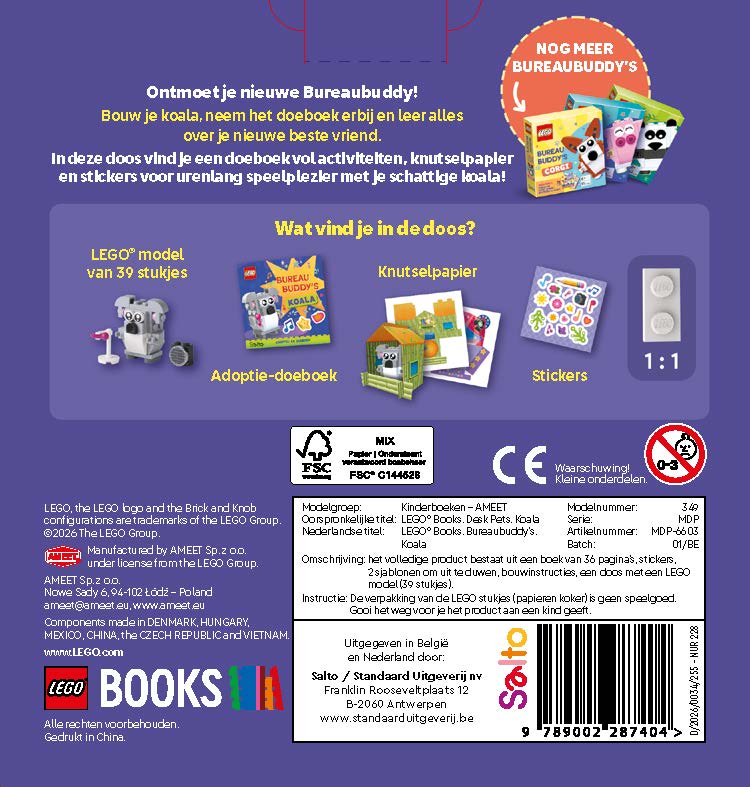 Achterkant van Lego Bureaubuddy's: Koala