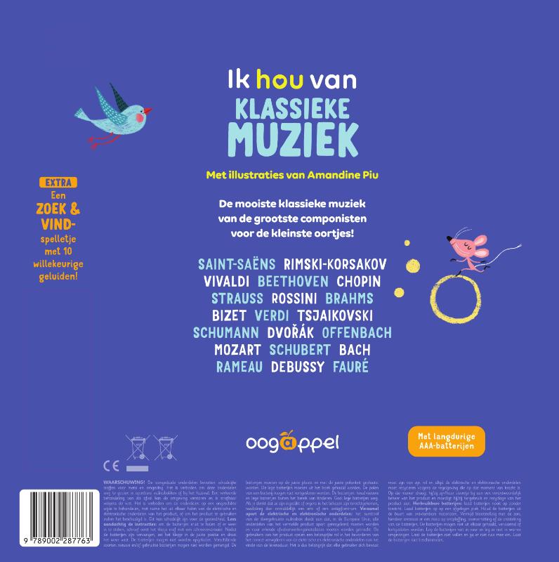 Achterkant van Ik hou van klassieke muziek: geluidenboek met de 20 mooiste fragmenten