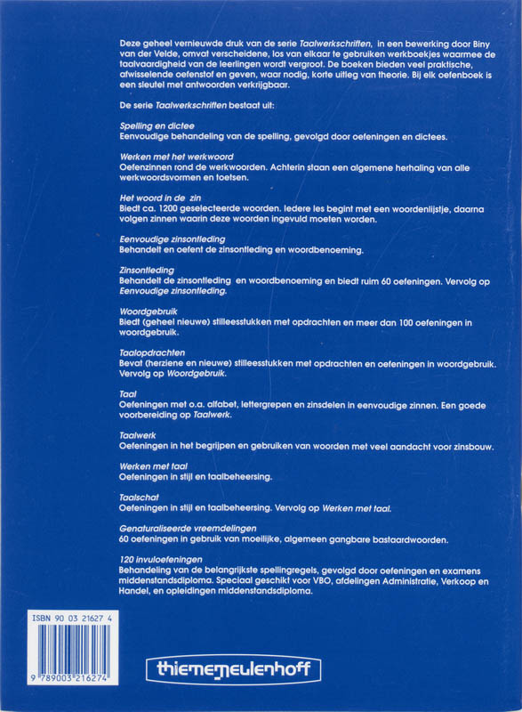 Achterkant van Taalschat oefenboek