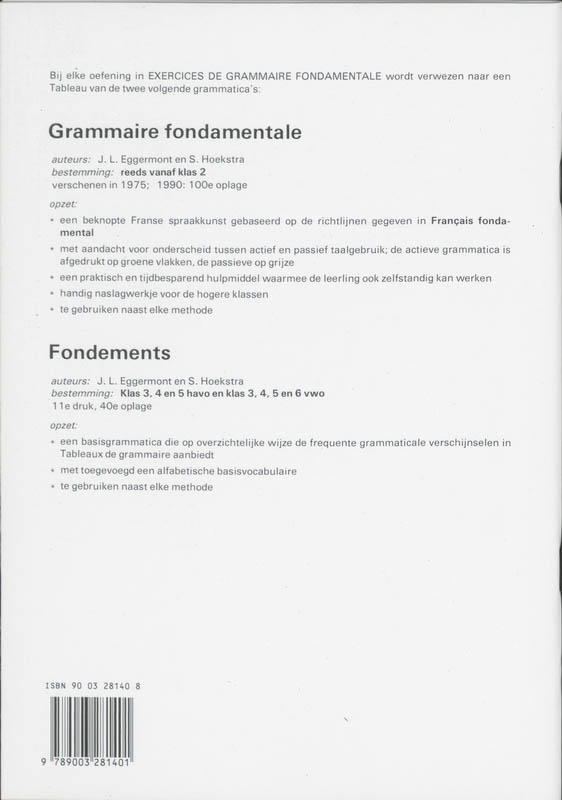 Achterkant van Exercices de grammaire fondamentale
