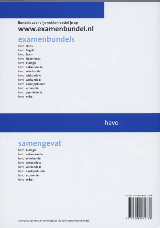 Achterkant van Havo Biologie
