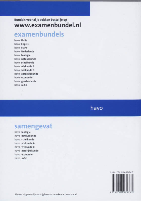 Achterkant van Havo Wiskunde A