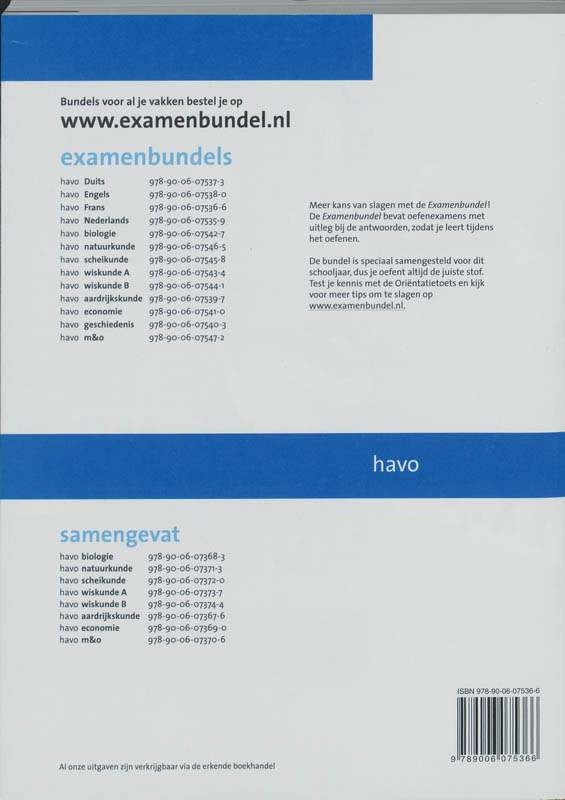 Achterkant van 2009/2010 Havo Frans