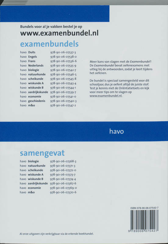 Achterkant van 2009/2010 Havo Biologie