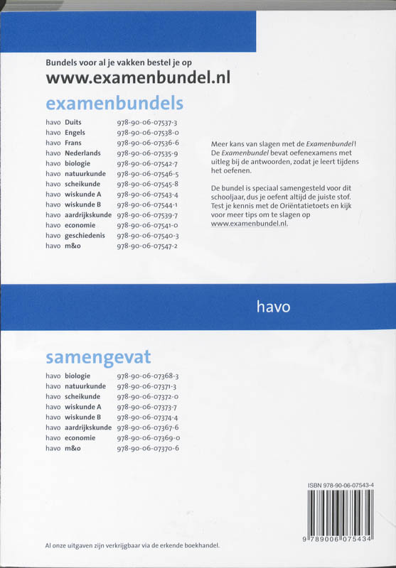 Achterkant van 2009/2010 Havo Wiskunde A