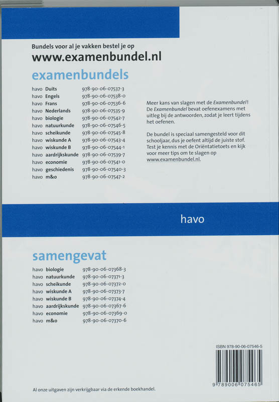 Achterkant van 2009/2010 Havo Natuurkunde