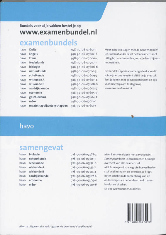 Achterkant van Havo scheikunde