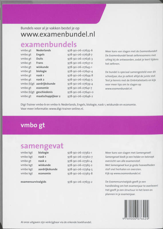 Achterkant van Vmbo gt Biologie