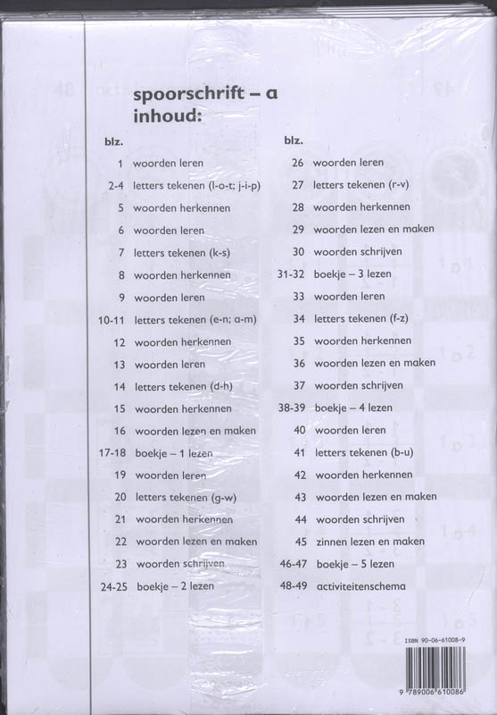 Achterkant van Spoorschrift A (set a 5 ex) jaargroep 3