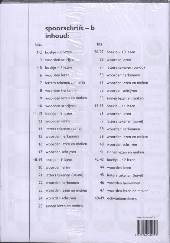 Achterkant van Spoorschrift B (set a 5 ex) jaargroep 3