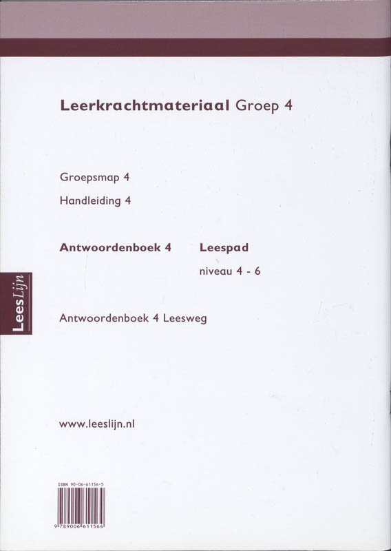 Achterkant van Leeslijn Nieuw Leespad Antwoordenboek 4