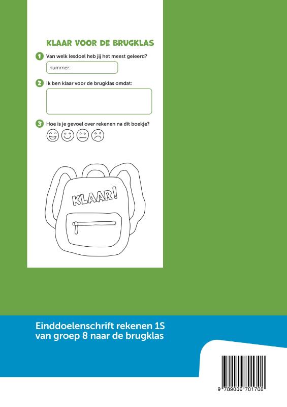 Achterkant van Einddoelenschrift rekenen groep 8 1S - Klaar voor de start ( van groep 8 naar het VO 1S)(set a 5 ex)