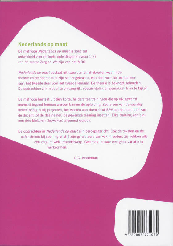 Achterkant van MBO Zorg en Welzijn niveau 1+2