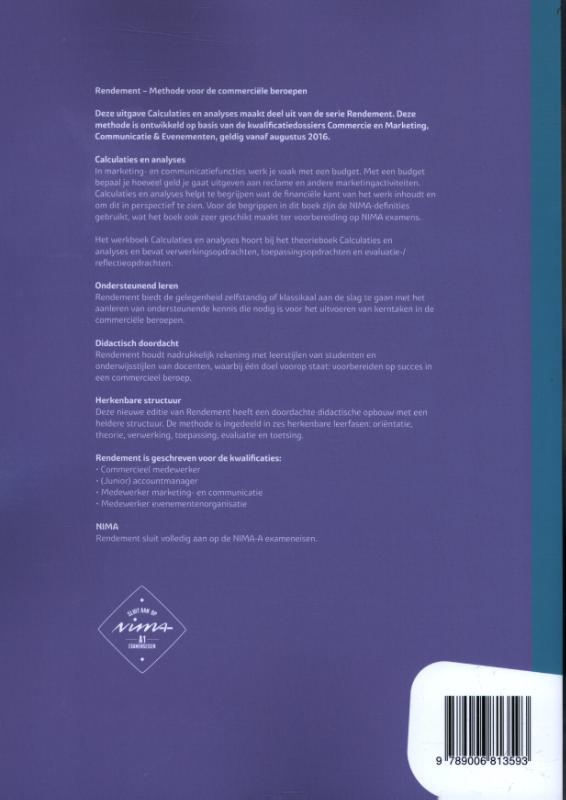 Achterkant van Calculaties & analyses Werkboek