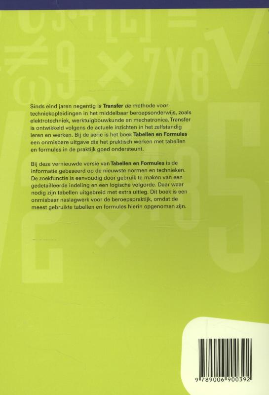 Achterkant van Tabellen en formules