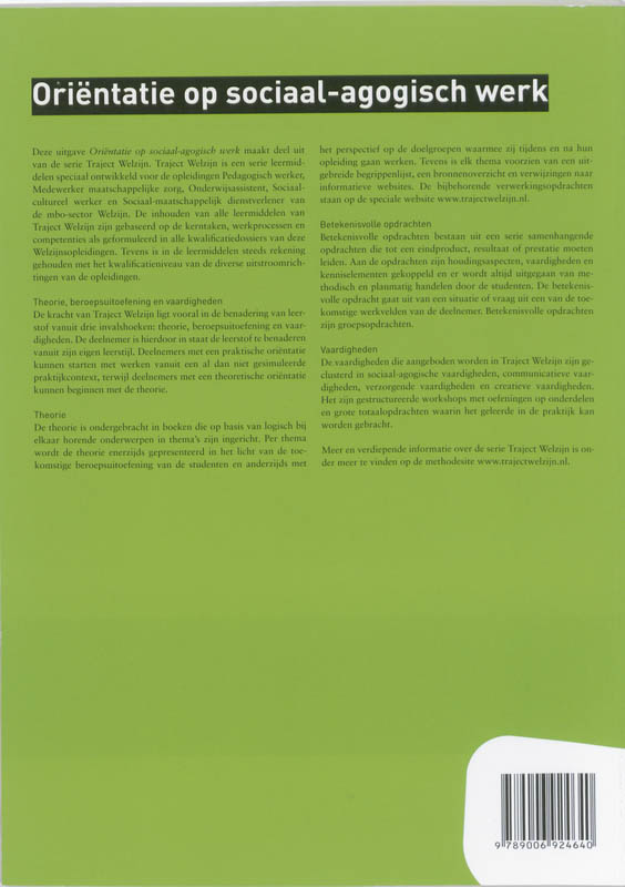 Achterkant van Orientatie sociaal-agogisch werk