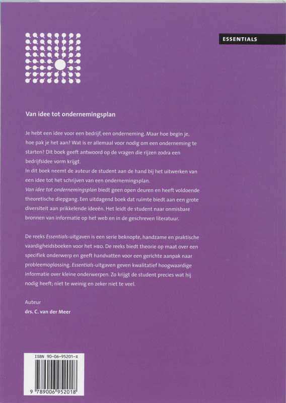 Achterkant van Van idee tot ondernemingsplan