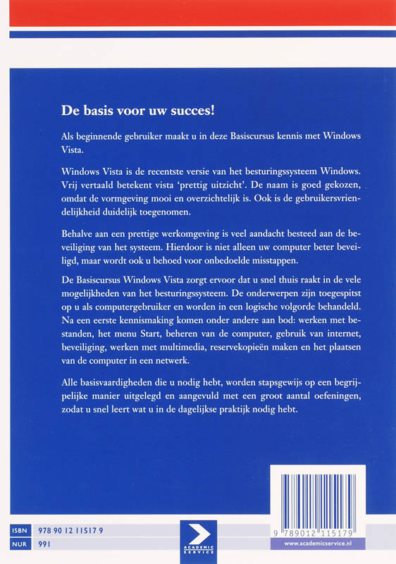 Achterkant van Basiscursus Windows Vista