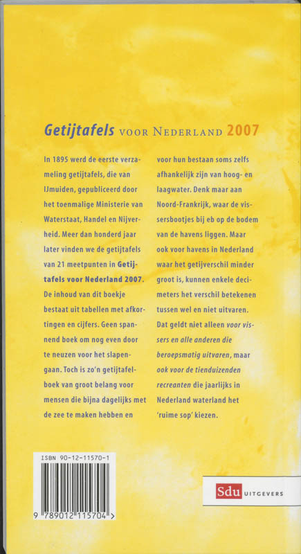 Achterkant van Getijtafels in Nederland 2007