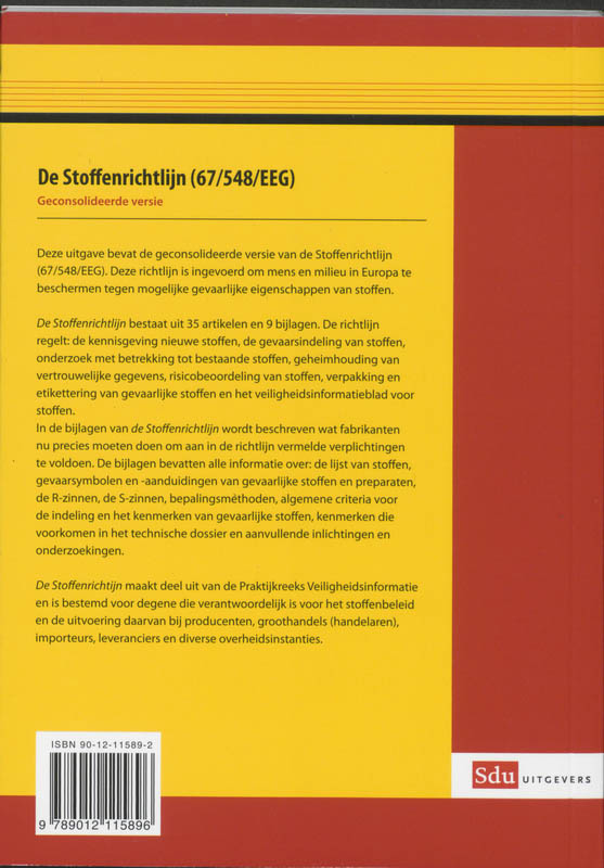 Achterkant van De Stoffenrichtlijn (67/548 EEG)