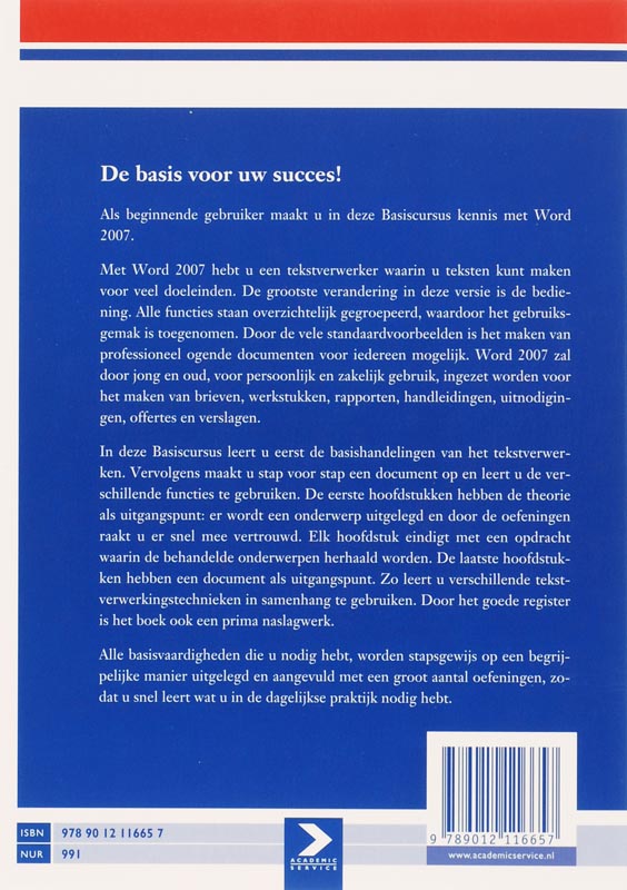 Achterkant van Basiscursus Word 2007