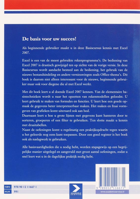 Achterkant van Basiscursus Excel 2007
