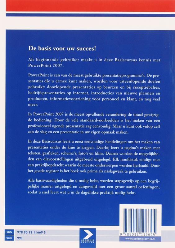 Achterkant van Basiscursus Powerpoint 2007