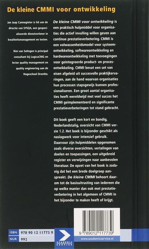 Achterkant van De kleine CMMI voor ontwikkeling