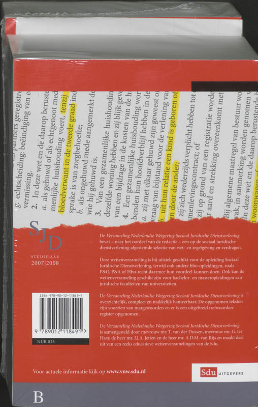 Achterkant van Wettenverzameling voor Sociaal Juridische Dienstverlening 2007-2008