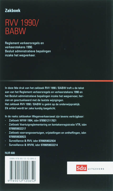 Achterkant van Zakboek RVV/BABW