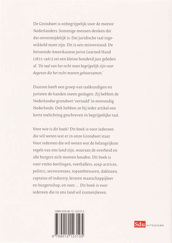 Achterkant van De Grondwet in eenvoudig Nederlands