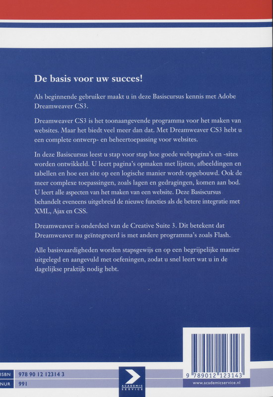 Achterkant van Basiscursus Dreamweaver CS3