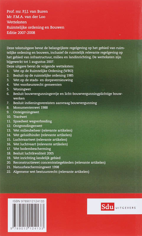 Achterkant van Wetteksten Ruimtelijke ordening en Bouwen 2007-2008