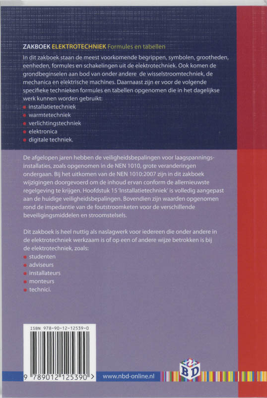 Achterkant van Zakboek Elektrotechniek
