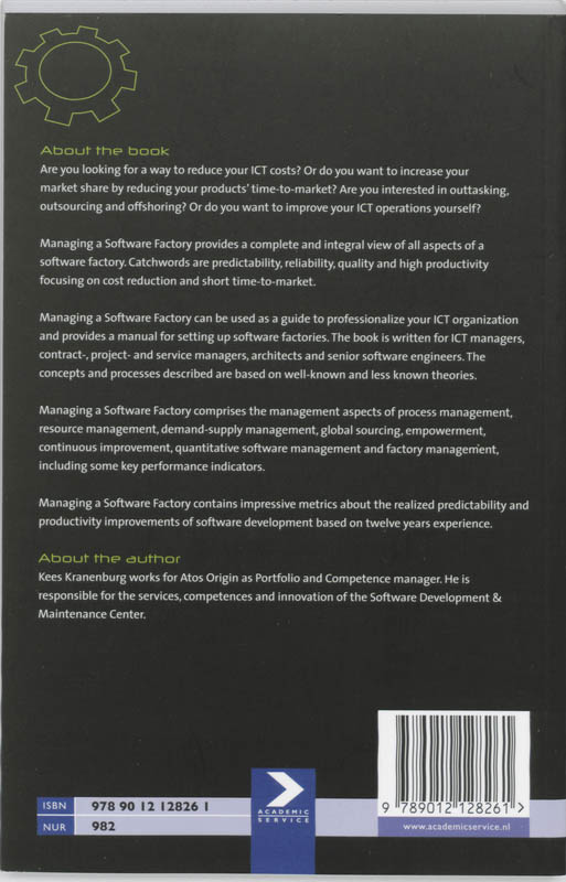 Achterkant van Managing a softwarefactory