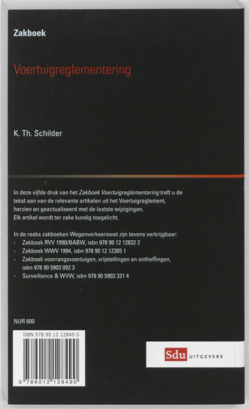 Achterkant van Zakboek voertuigenreglementering