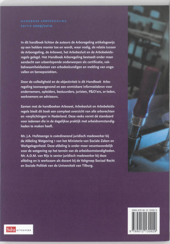 Achterkant van Handboek Arboregeling 2009/2010