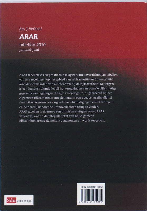 Achterkant van ARAR tabellen 2010