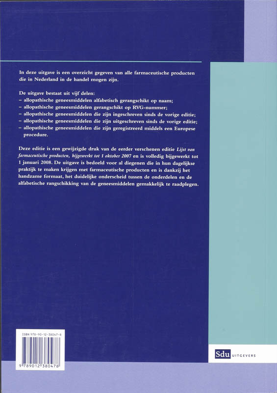 Achterkant van Lijst van farmaceutische producten