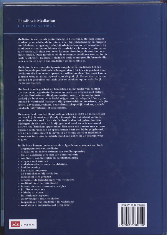 Achterkant van Handboek Mediation
